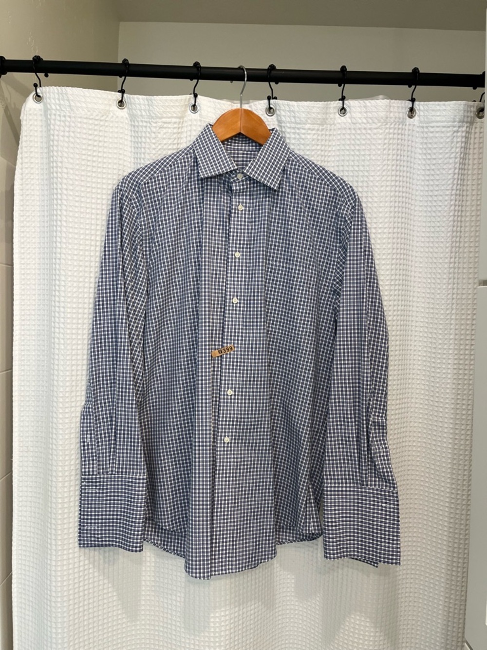 Jos. A. Bank Blue and White checkered Dress Shirt/Needs cuff links